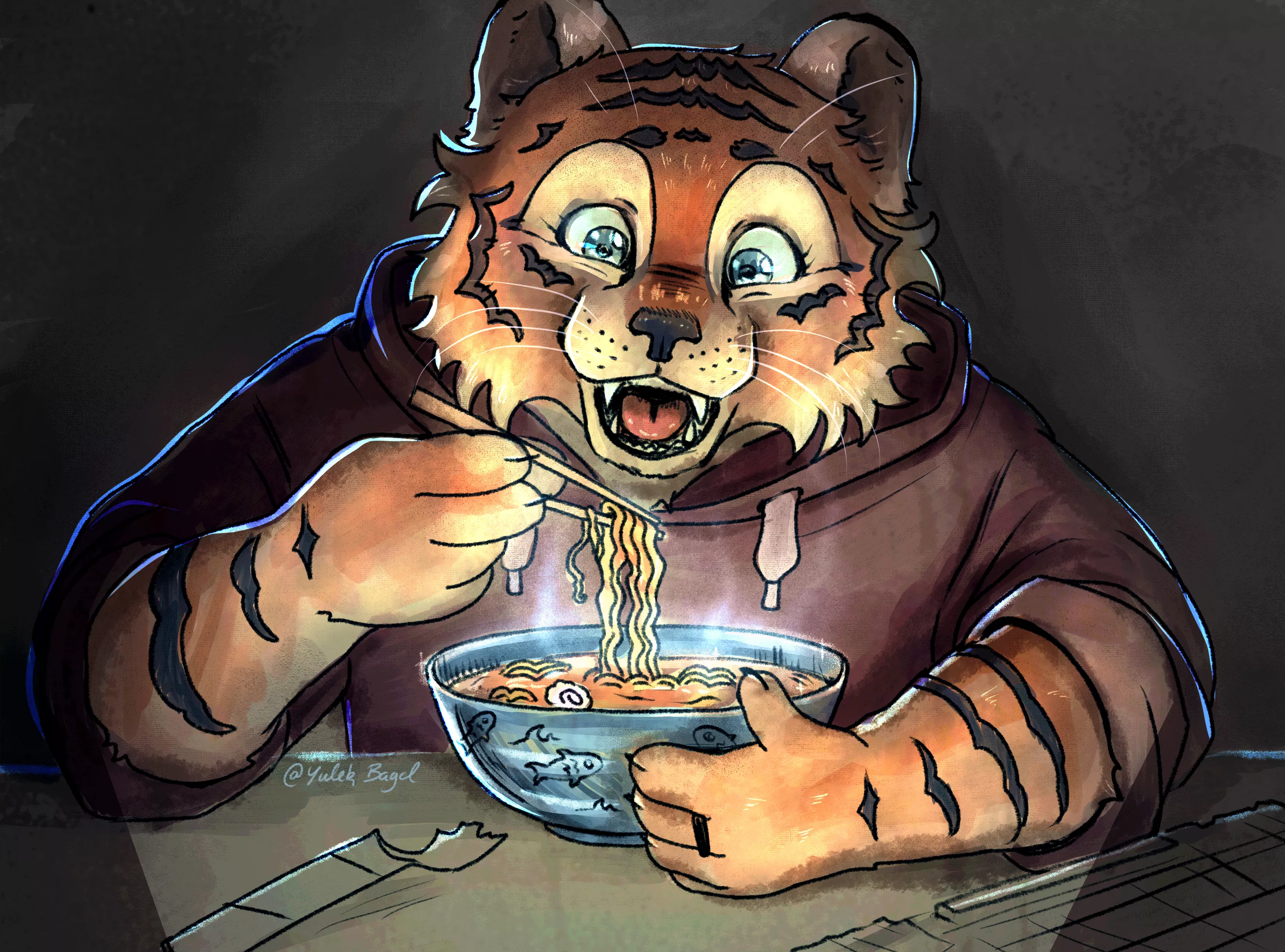 3 a.m. instant ramen hits different (art by me) posted by pawperpaw