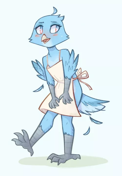 Birb waitress,, She forgot the rest of her uniform by kazunekomori