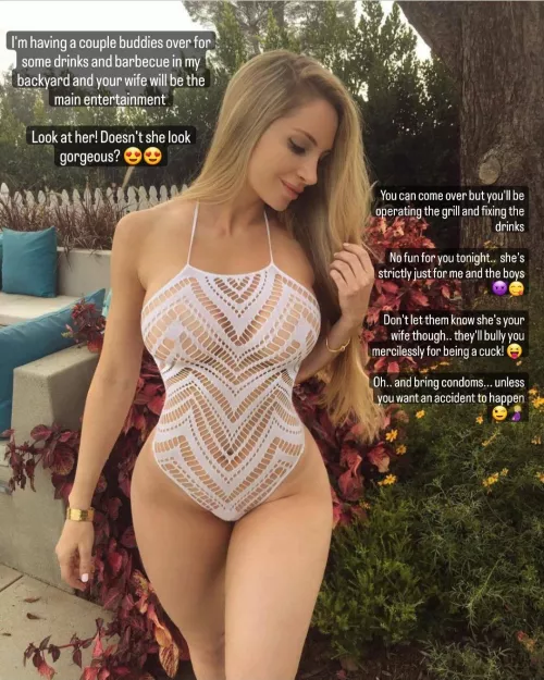 Bull is having some friends over in his backyard and your wife is entertainment by guycaptions