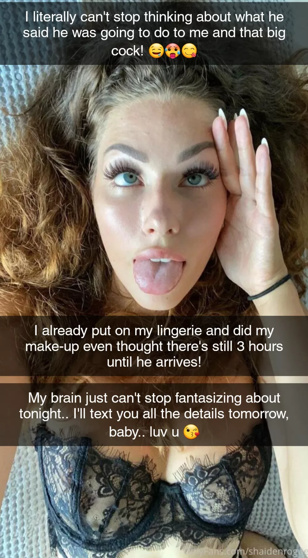 Girlfriend can't stop thinking about tonight posted by guycaptions