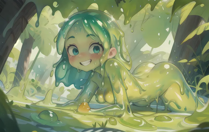 OC: Cute little slime girl playing in slime, by ItsTheUltimateBob