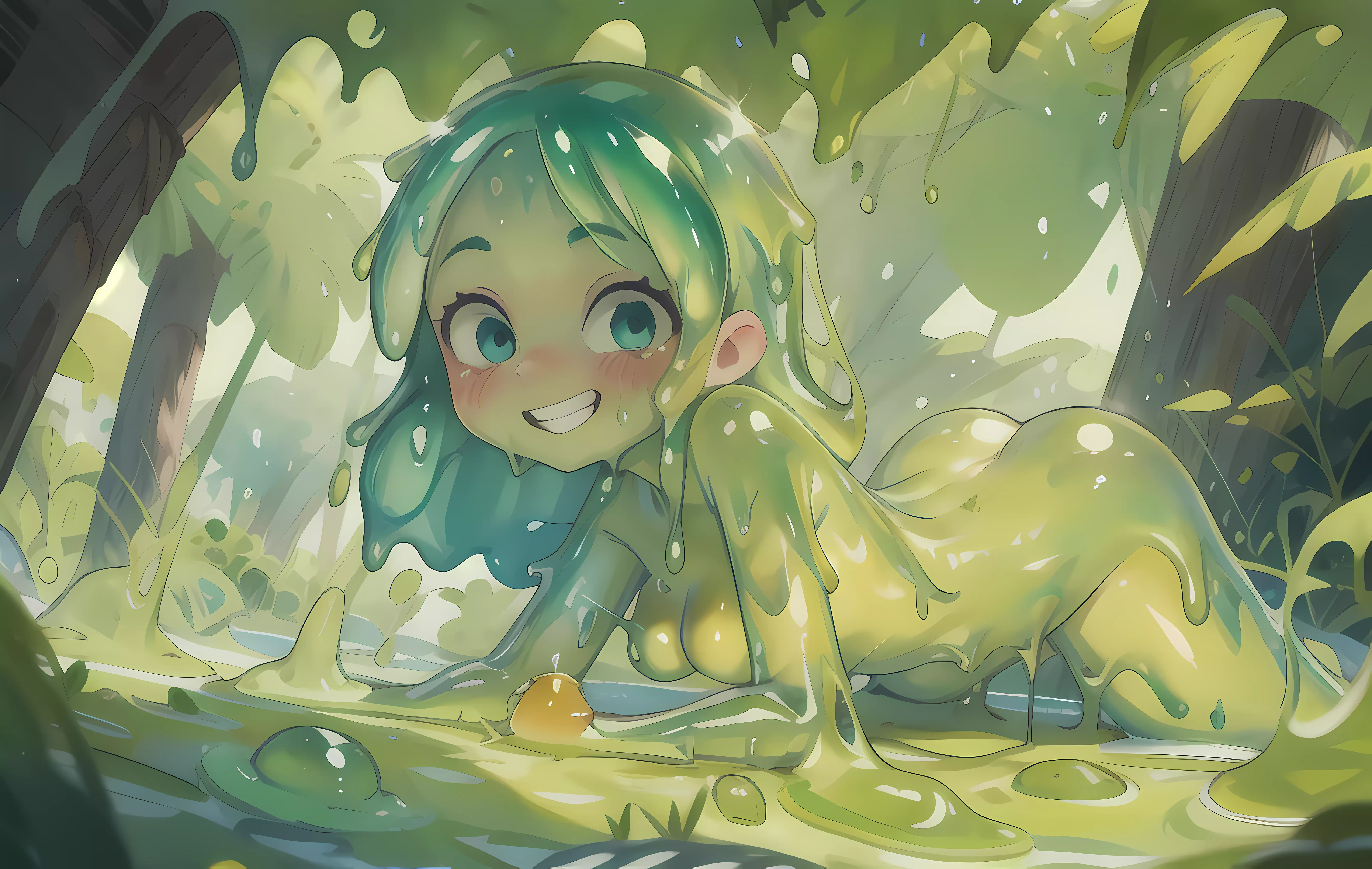 OC: Cute little slime girl playing in slime, posted by ItsTheUltimateBob