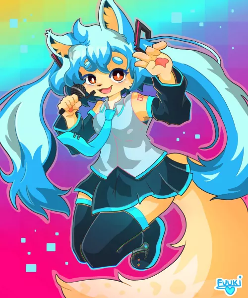 My sona cosplaying as Hatsune Miku (Art by me) by Fuuki_Art
