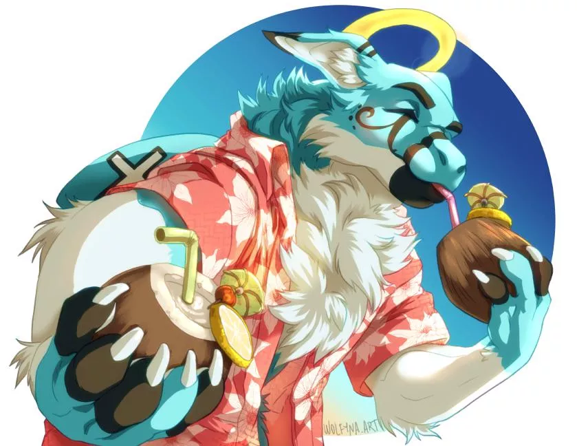 Would you like a drink? ^u^ (art by me) posted by wolfyna88