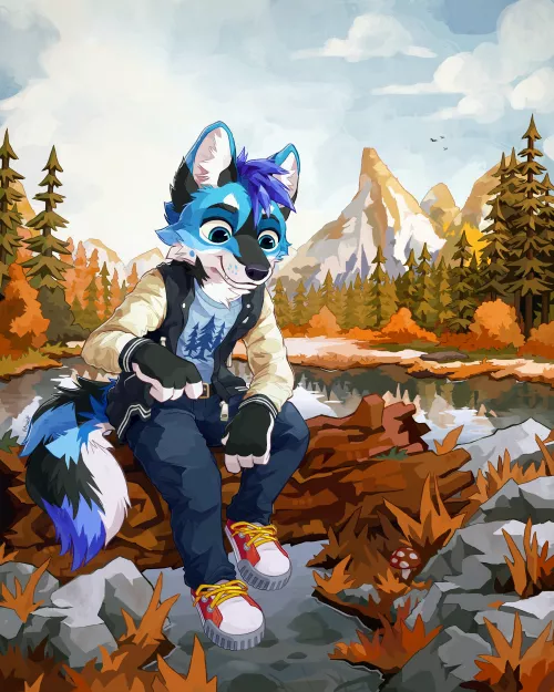 A Lakeside Blue Jackal 🍂🐾 (art by me) by fitswolf