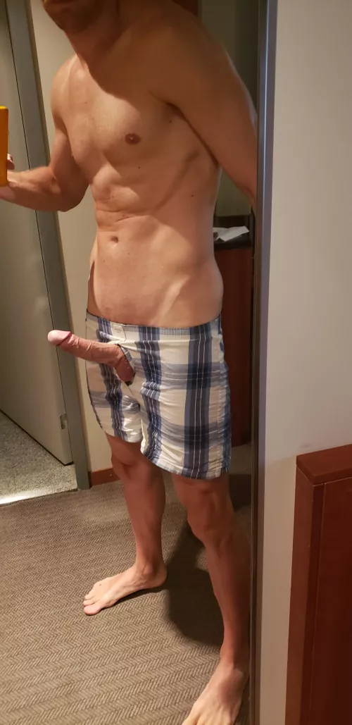 Oops unintentional sticking out morning wood through the open fly of my fav boxers by Working-Group-9152