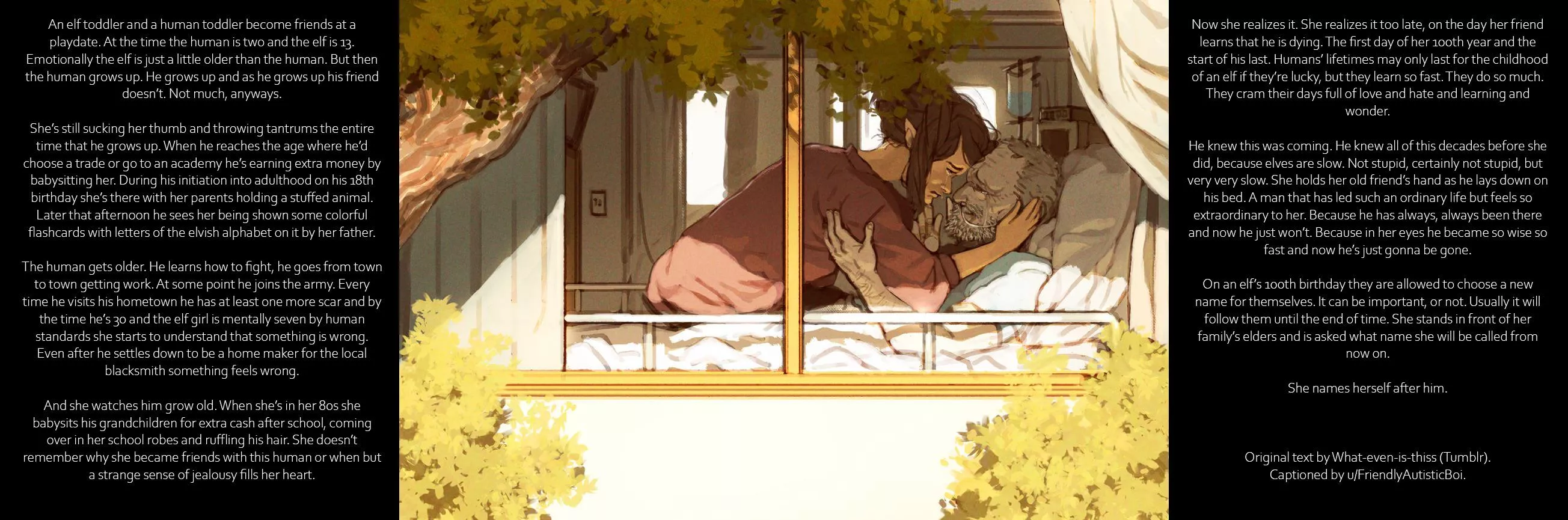 Elven Aging Story [F/M] [elf] [bitter sweet] [wholesome?] [feels] [no sex] [human reader] (NOT MY OWN TEXT) {text: what-even-is-this} {artist: unknown} posted by FriendlyAutisticBoi