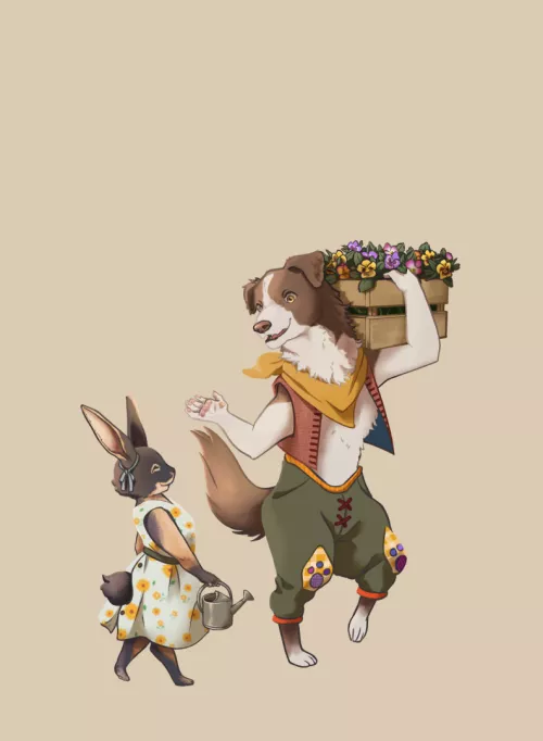 [oc] I'm working on a small project designing characters with a medieval fantasy aesthetic. These are the village gardeners! 🌱💚 by scorbunnyvllgr