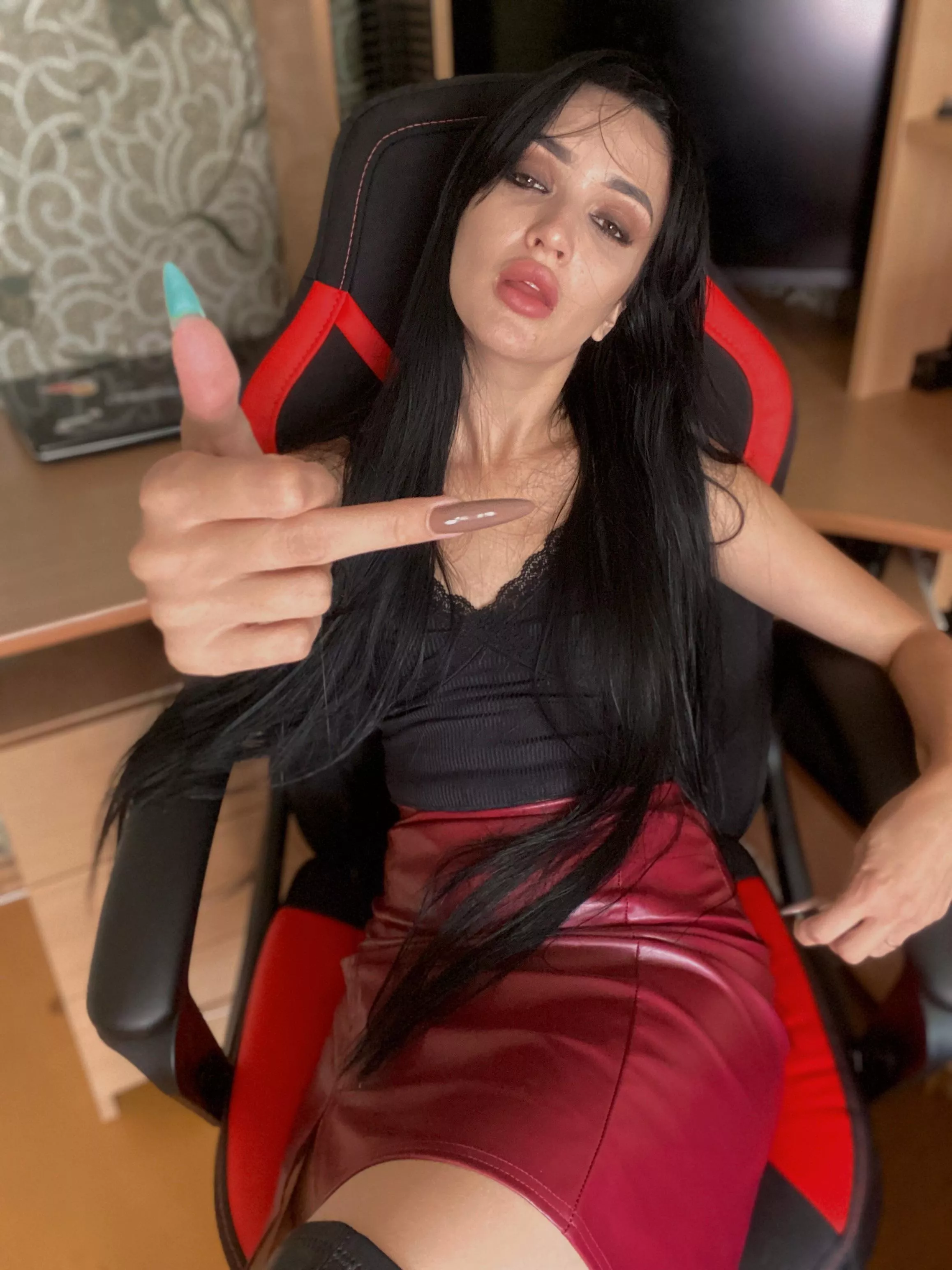 Red leather skirt posted by katrin-cherry56