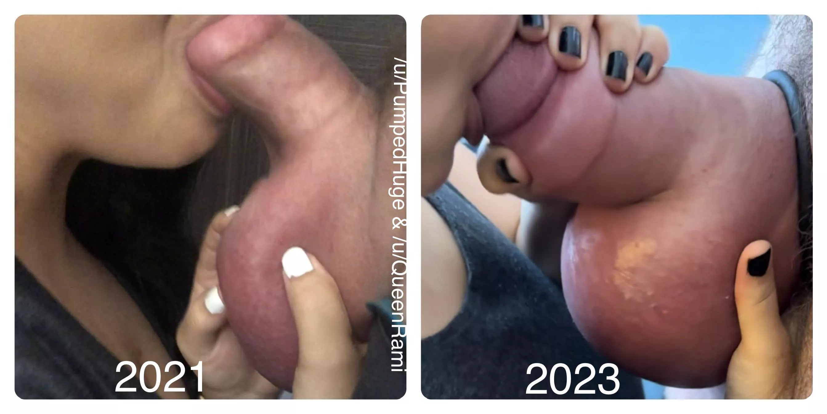 The most girth QueenRami could fuck me at in 2021 vs 2023. When we first met, she could barely take me at my smallest pumped-size of 7” girth (barely bigger than my normal size). She has really put in the work required to now take me at my larger sizes posted by PumpedHuge