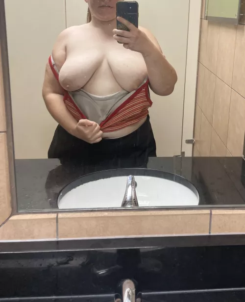 Just flashing my girls in the public restroom. There was someone in the stall behind me. 😏 by InformationOk5096