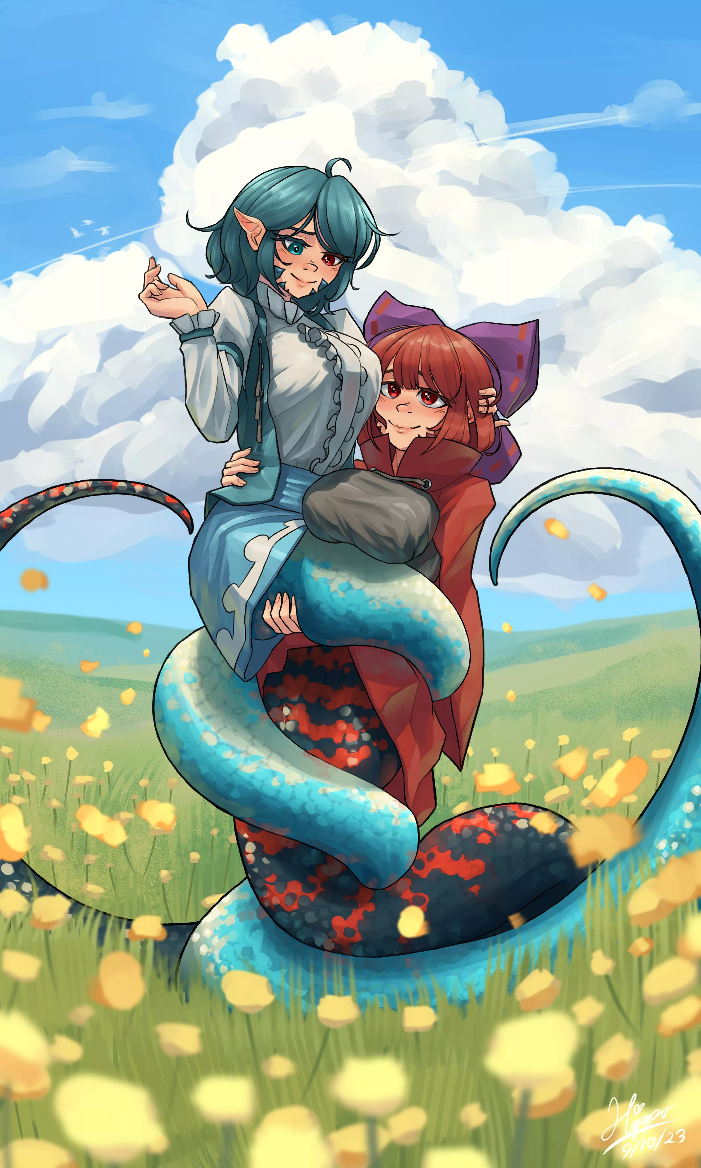 Kogasa and Sekibanki Lamias by Hippppo Draw on Twitter [Touhou Project posted by The_Electric_Llama