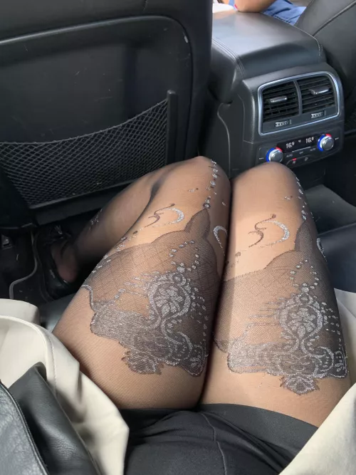 Office trouble: let us admire these ice-skating inspired nylons teasing the poor Uber driver! by Dee-the-tease