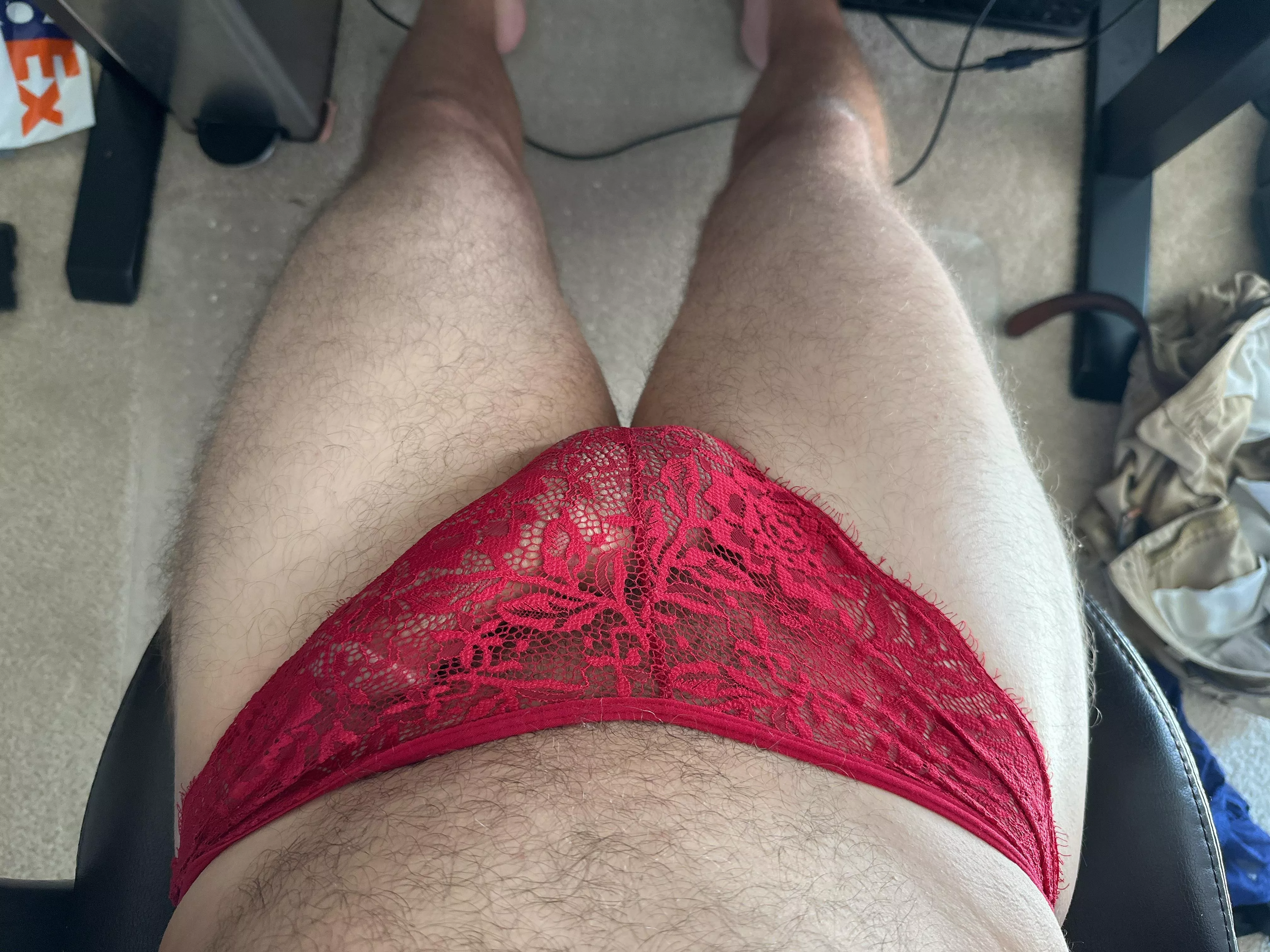 Wearing my wife's panties and very hard. posted by pantylvr99