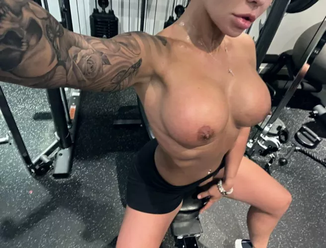 Working out topless again debating on piercing my nipples by HisExoticVixen