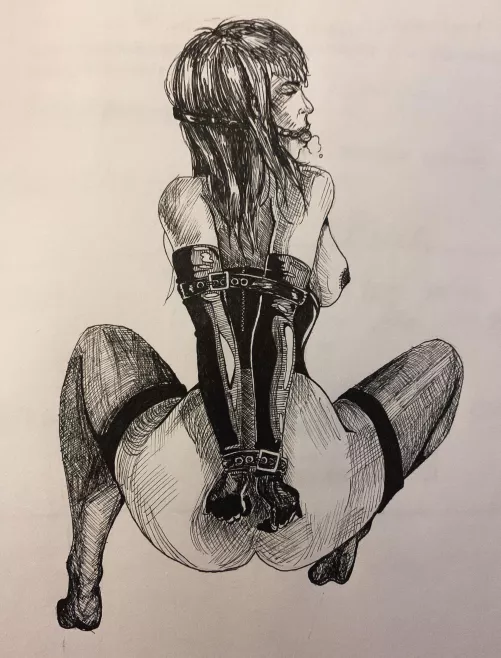 An ink drawing using @strawberryyballs digital art as reference. This subreddit is my art practice for tonight 🥰 by CheetoFuss