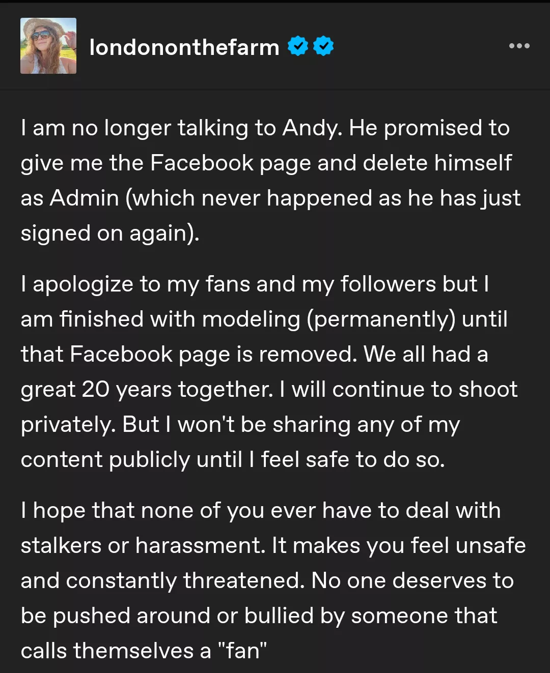 And here you have it, friends. She's finally given up. It's simply not worth it to deal with the garbage that continues to harass her. I do not blame her one bit. posted by evenflow_2991