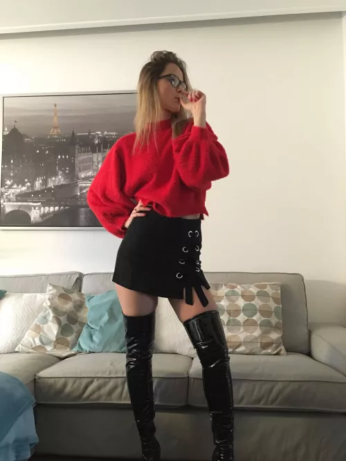 Thinking where to go wearing these shiny boots by Miss-Galyana