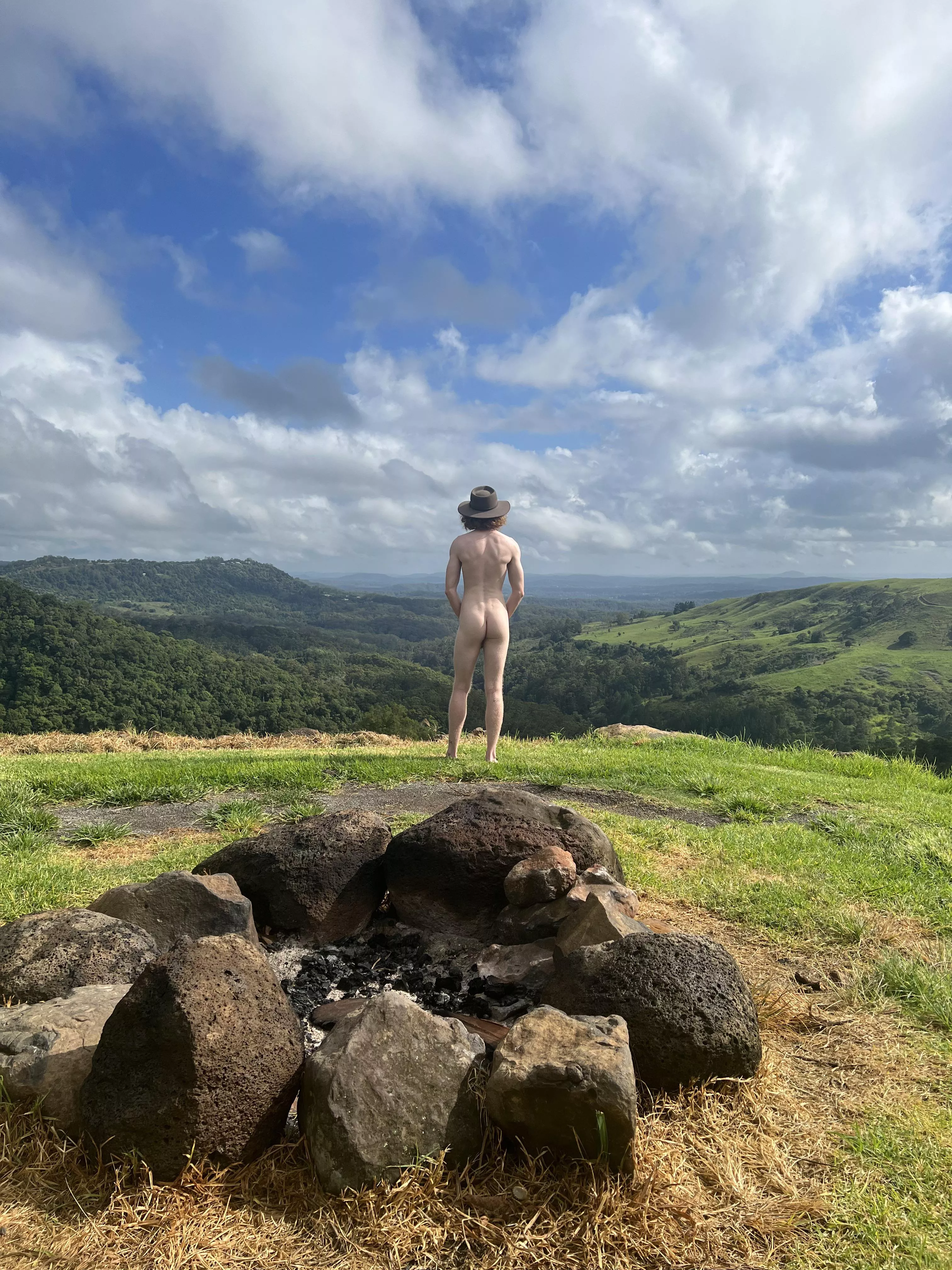 Anyone want to help take pics of me like this while camping? 😈🔥 posted by BlueStarBoyOF