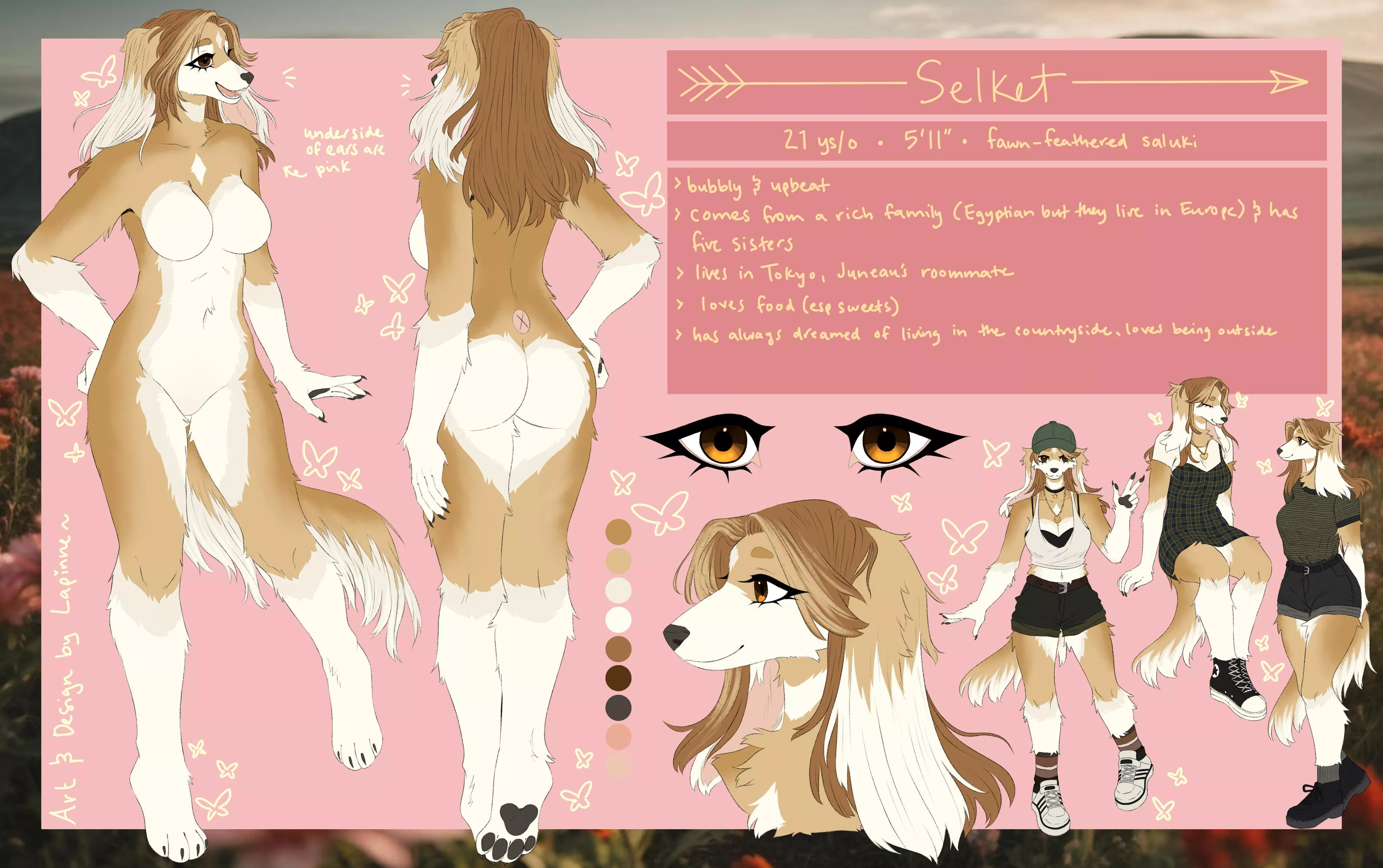 reference sheet of my girl selket! (art and design by me!) posted by lapinne_