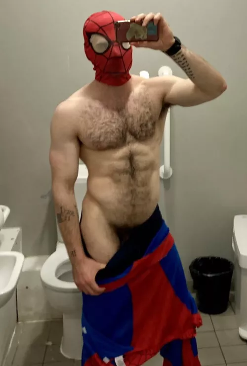 Spidey is at his most comfortable, as the suit starts to slide off by J-Harker