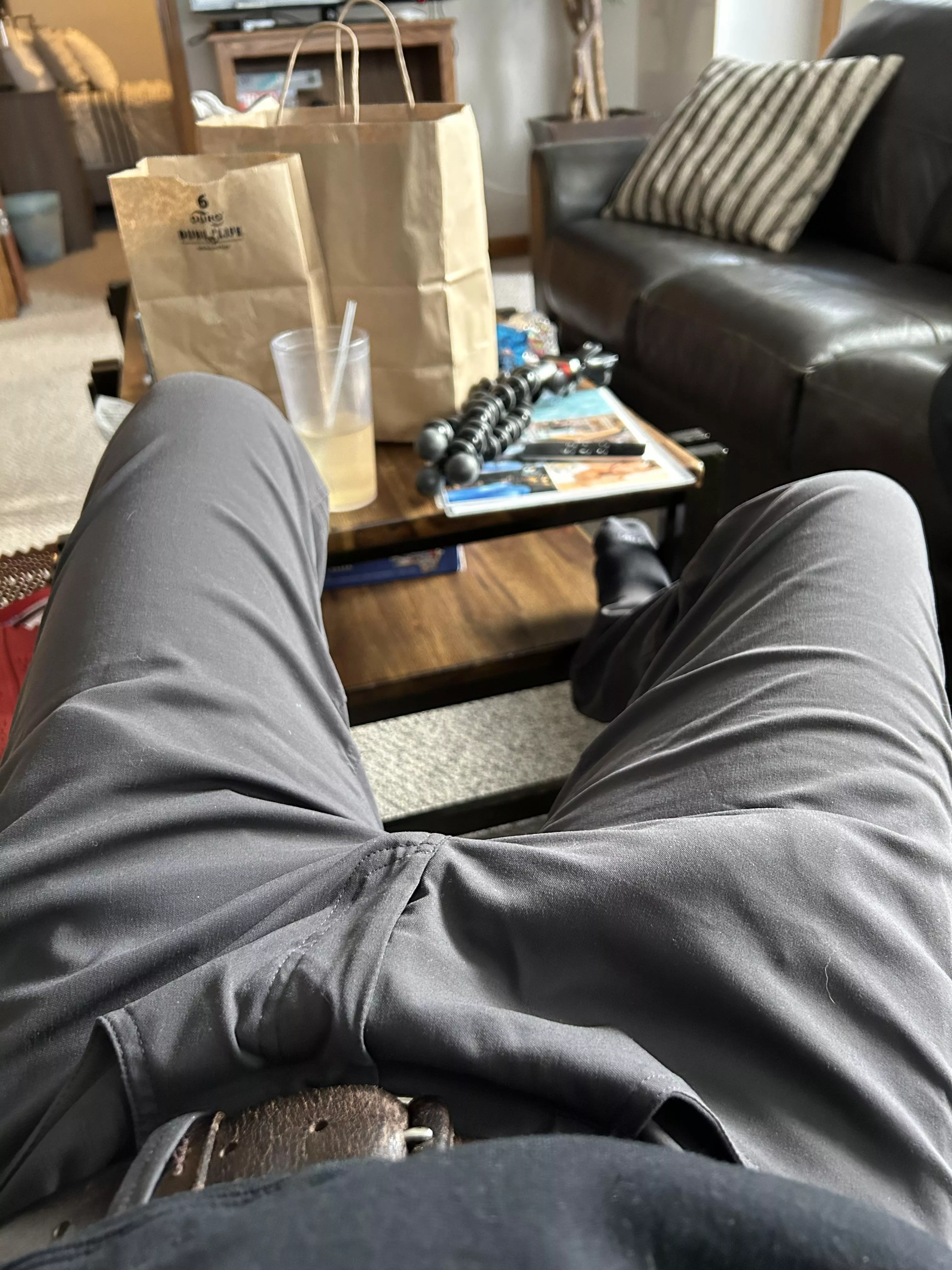 It’s subtle, but you can see my cock through my pants. posted by MrKlein42