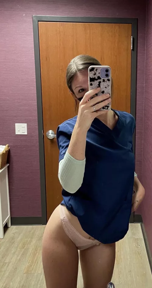 Naughty nurse at work in pink thong by hallienothaley