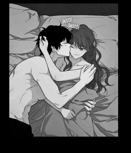 Mono source: 1boy, 1girl, kiss, bed, hug, 