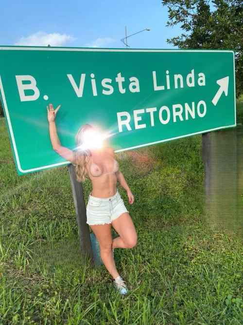 Love a road trip and show my tanlines…. The drivers at the other side of the road seems to like it too by vivi_temptation