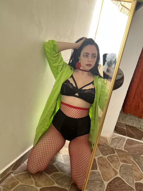 red fishnets + black lingerie (F28) by luisathorne