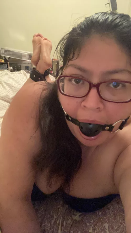 Bound and gagged 37 year old Latina with her sensitive soles exposed by soles4hire