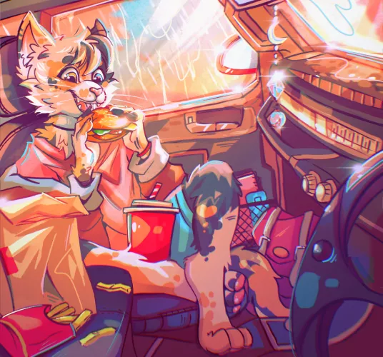 Did draw a cat eating a burger ovo Hope you guys like it~ by Enioko