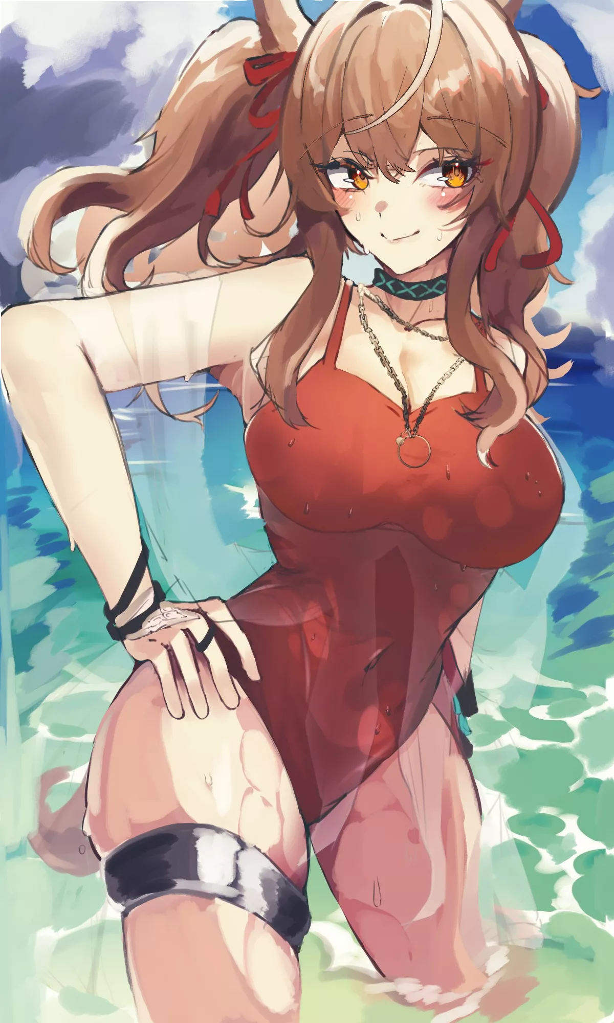 swimsuit Angelina (@80illu)[Arknights] posted by iowess