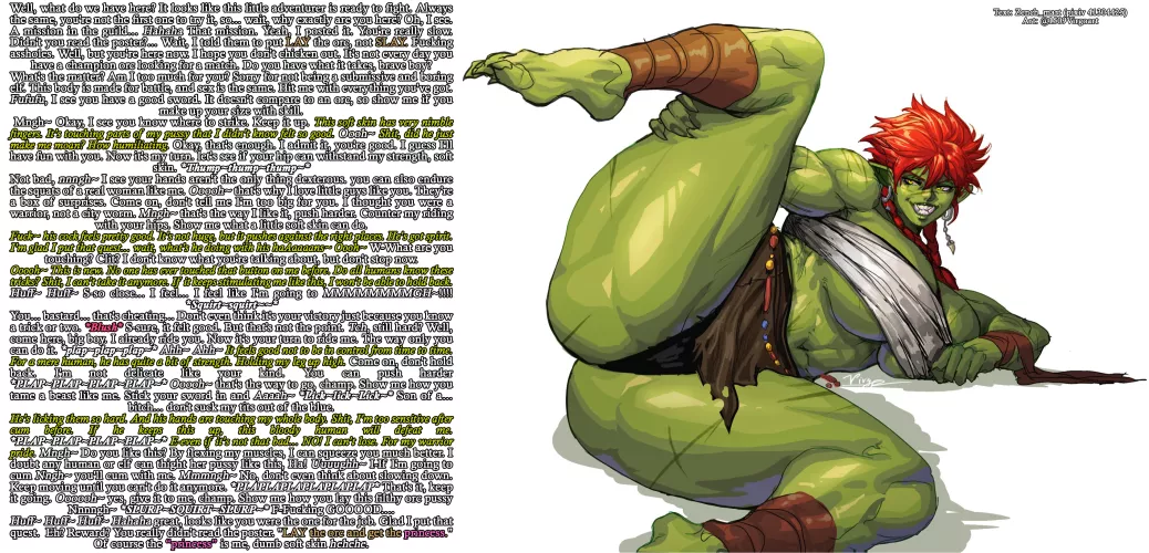 Guild quest: sLAY the orc [Muscle girl] [Big woman] [Creampie] [domminant woman] | Art: @1509Virgoart ((COMMS OPEN)) by Zench_mart