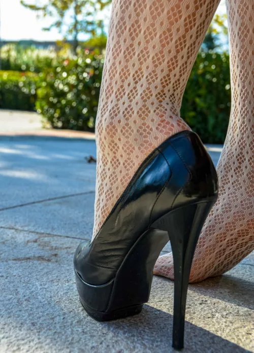 My black heels closeup outdoor by MistressLegs