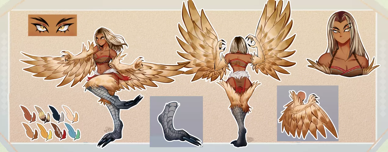 One of my OCs, a land based Harpy named Xela (Art by @nekoyinua) by Scandreia