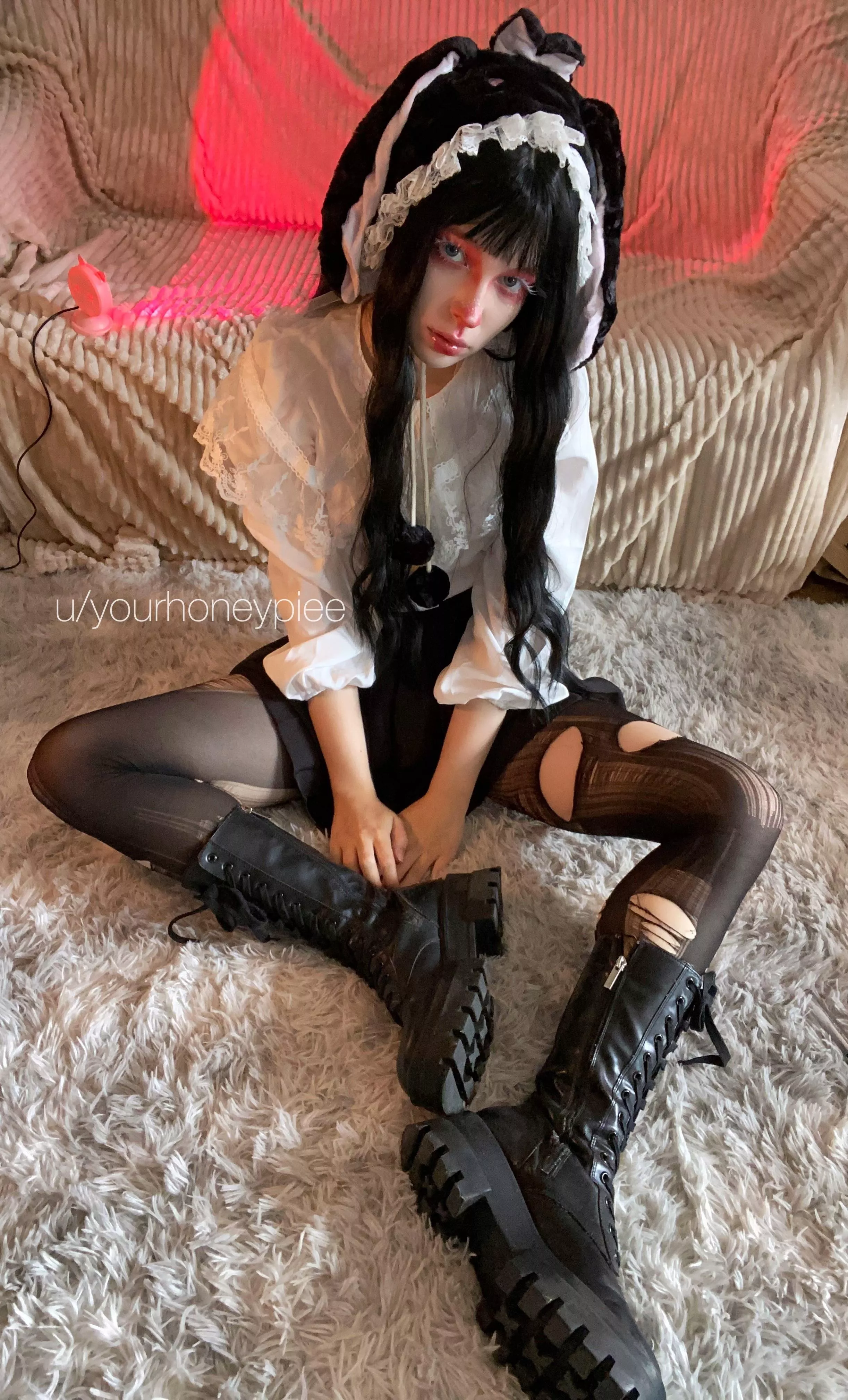 Boots and ripped pantyhose are great combo posted by yourhoneypiee