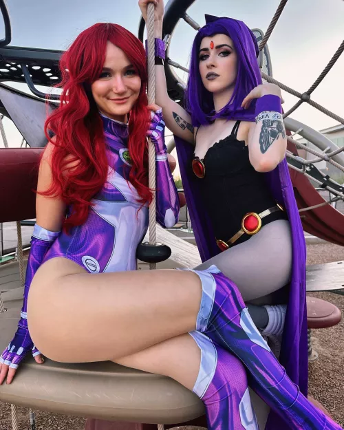Starfire and Raven by Pixiekatcosplay! by Pixiekatcosplay