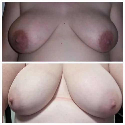 Friend and I - she's the top, very pregnant and my mummy boobs after 2 kids on the bottom! Who's would you like to play with first? by hnyauscpl81