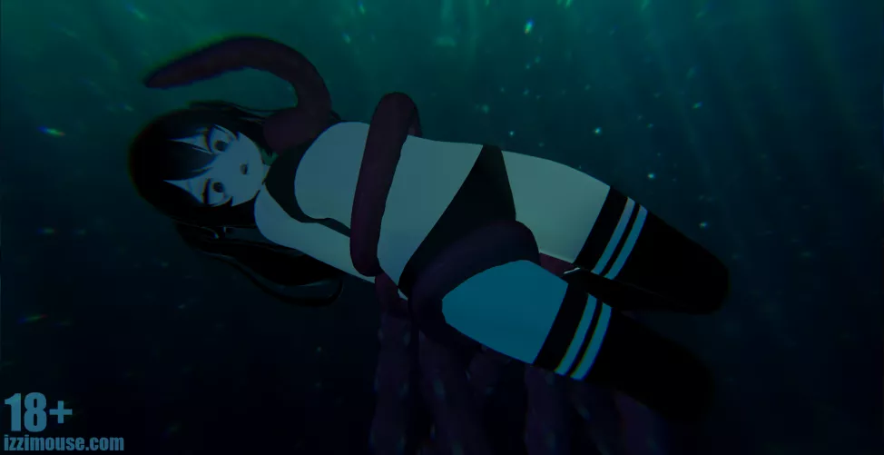 tentacle buddy arrives for a surprise swim (oc) by izzimouse