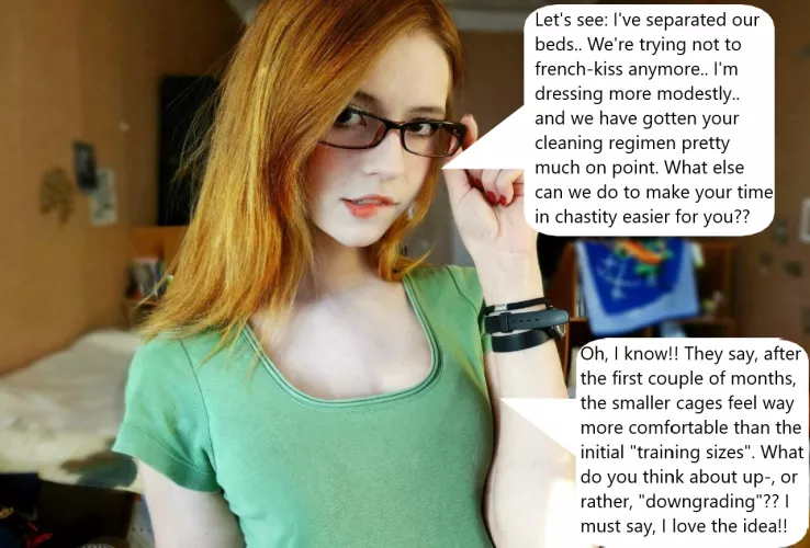 Chastity Fantasy: Caption 391. Locktober is a great time to take your chastity hobby more serious. At least she thinks so. by wellhowaboutmaybe