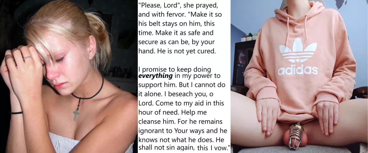 Chastity Fantasy: Caption 393. Is this how praying works? He's about to find out. by wellhowaboutmaybe