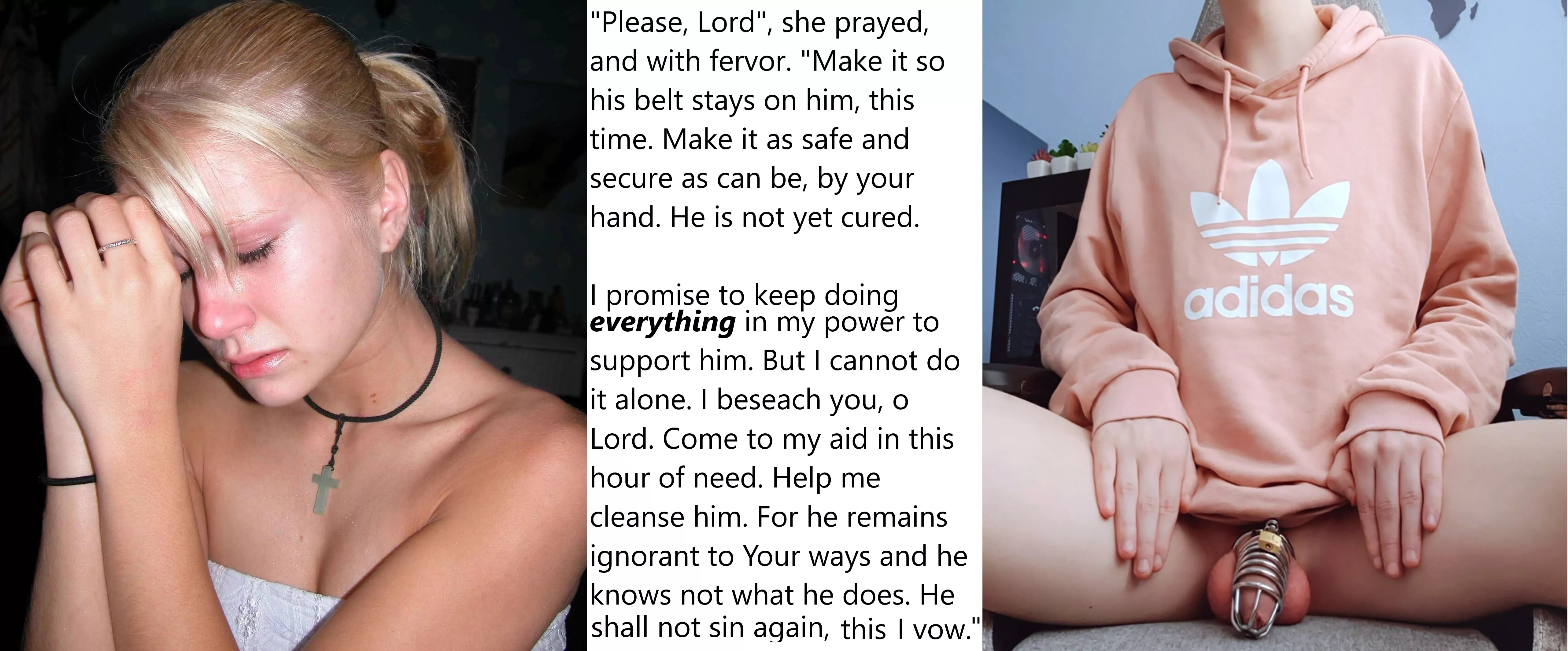 Chastity Fantasy: Caption 393. Is this how praying works? He's about to find out. posted by wellhowaboutmaybe