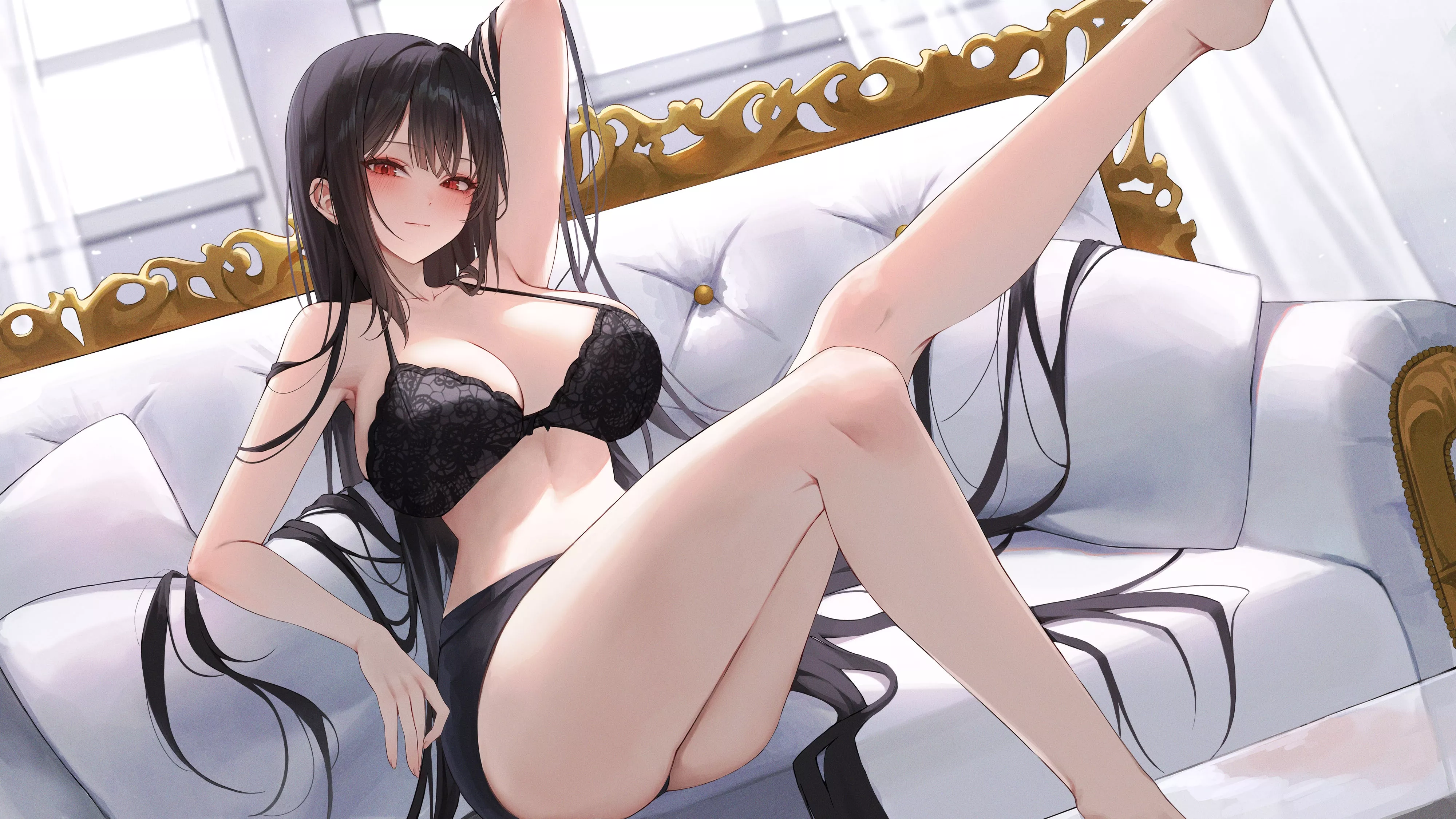 Black Lingerie, White Couch posted by CheetahSperm18