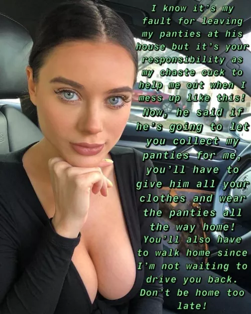 Have fun walking home wearing only her panties over your cage! by lightfuseandrun