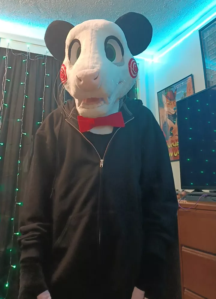 I dressed my fursuit up to look like Billy the puppet from Saw for Halloween :) posted by idkdudejustkillme