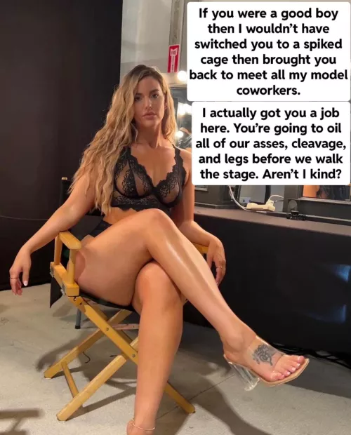 You cleaned the entire house but forgot to dust the baseboards. Then you argued with her about her extending your release by another week. That turned into a full on spanking and then her giving you a “release,” just to shove your erection into a spi by Kittyward74