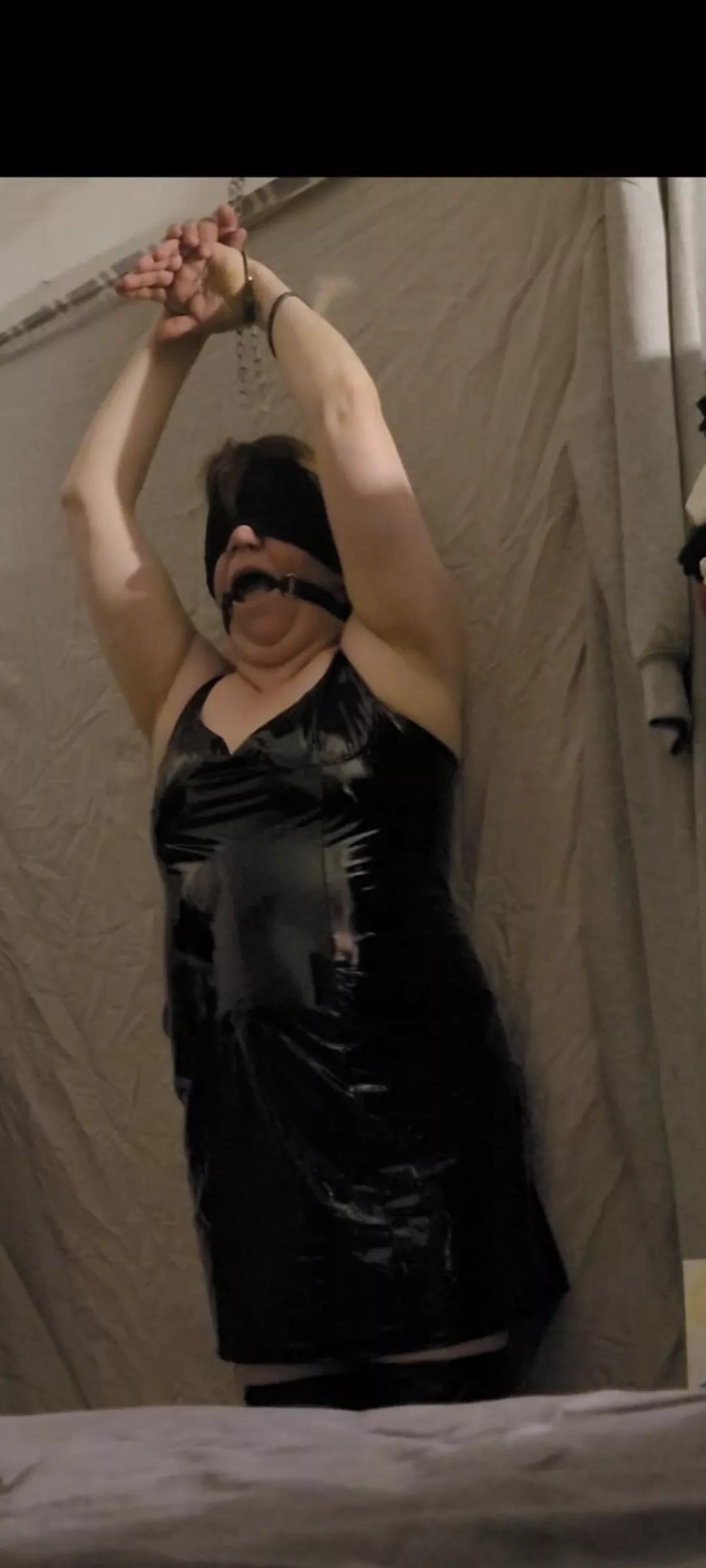 Traditional cuffs and a chain work just as well for this position. I don't think my rigid or hinged would have been as comfortable posted by bondagefemale34