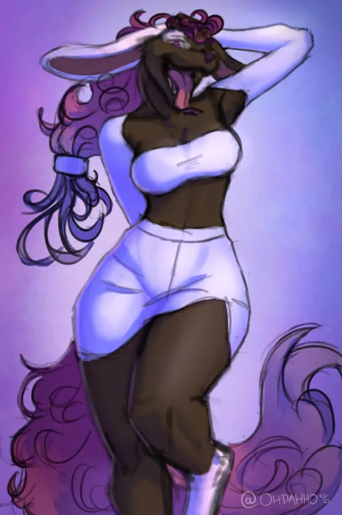Curly chocolate labrador girl! :3 (art by me) by Ohdahho