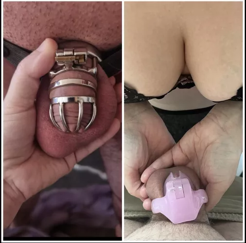 Day 16 My self and TemptedSecrets are wondering which of our husbands has the most pathetic cock?.what do you all think we should do with them.check out there profile. by ukChastityPair